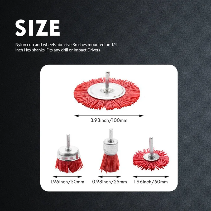 AD23-4Pcs Nylon Filament Abrasive Wire Cup Brush Nylon End Brush Kit For Drill Rotary Tool With 1/4 Inch Shank