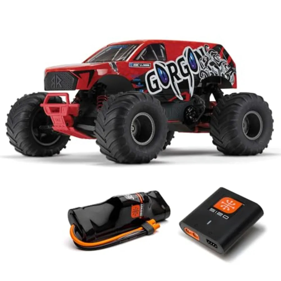 RC Truck Gorgon 2WD MT 1/10 RTR for outdoor racing, ABS plastic body, black with red accents, waterproof electronics and high-t