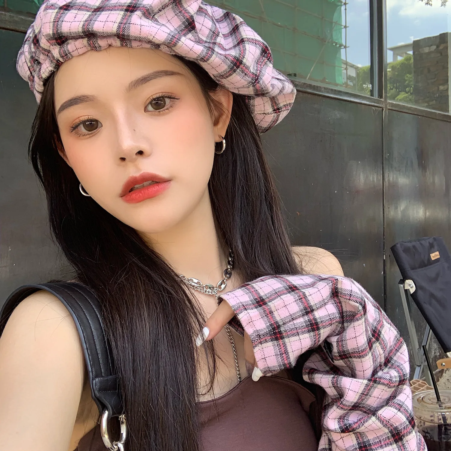 Korean New Style Red Plaid Beret Female Spring and Autumn Niche Cloud Hat Ins Jellyfish Hat Summer