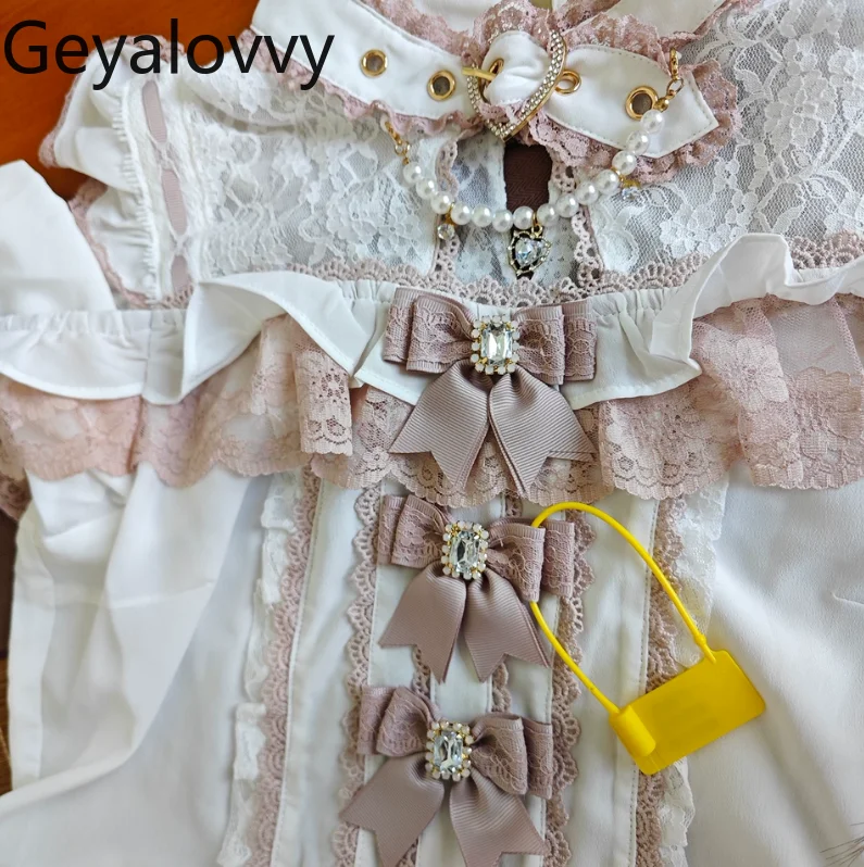 Japanese Style Mass-Produced Collar Stand Collar Off-Shoulder Lace Versatile Top Summer New Sweet Girl Bowknot White Shirt