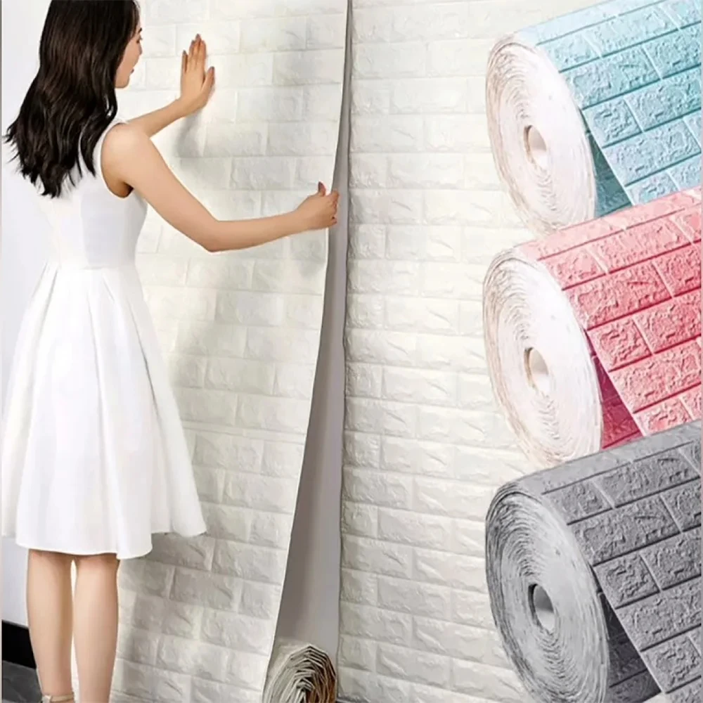 

70cm*1/3/10m 3D Self-Adhesive Wallpaper Continuous Waterproof Brick Wall Sticker Living Room Bedroom Children's Room Home Decor