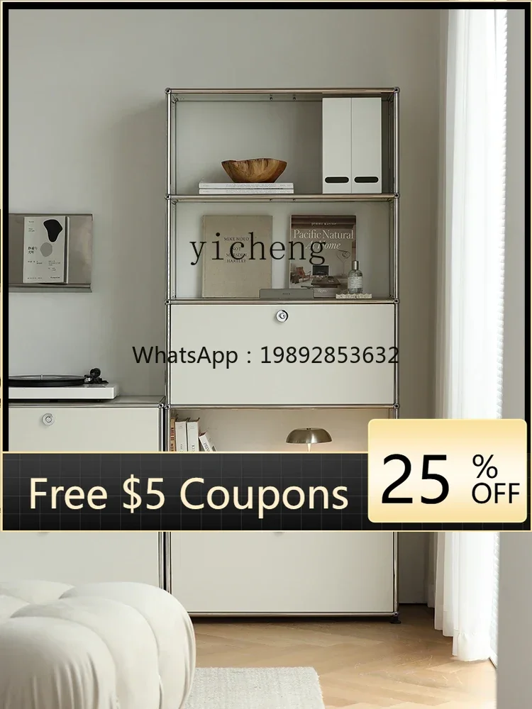 

D1medieval bookcase module combination cabinet stainless steel ins living room display cabinet