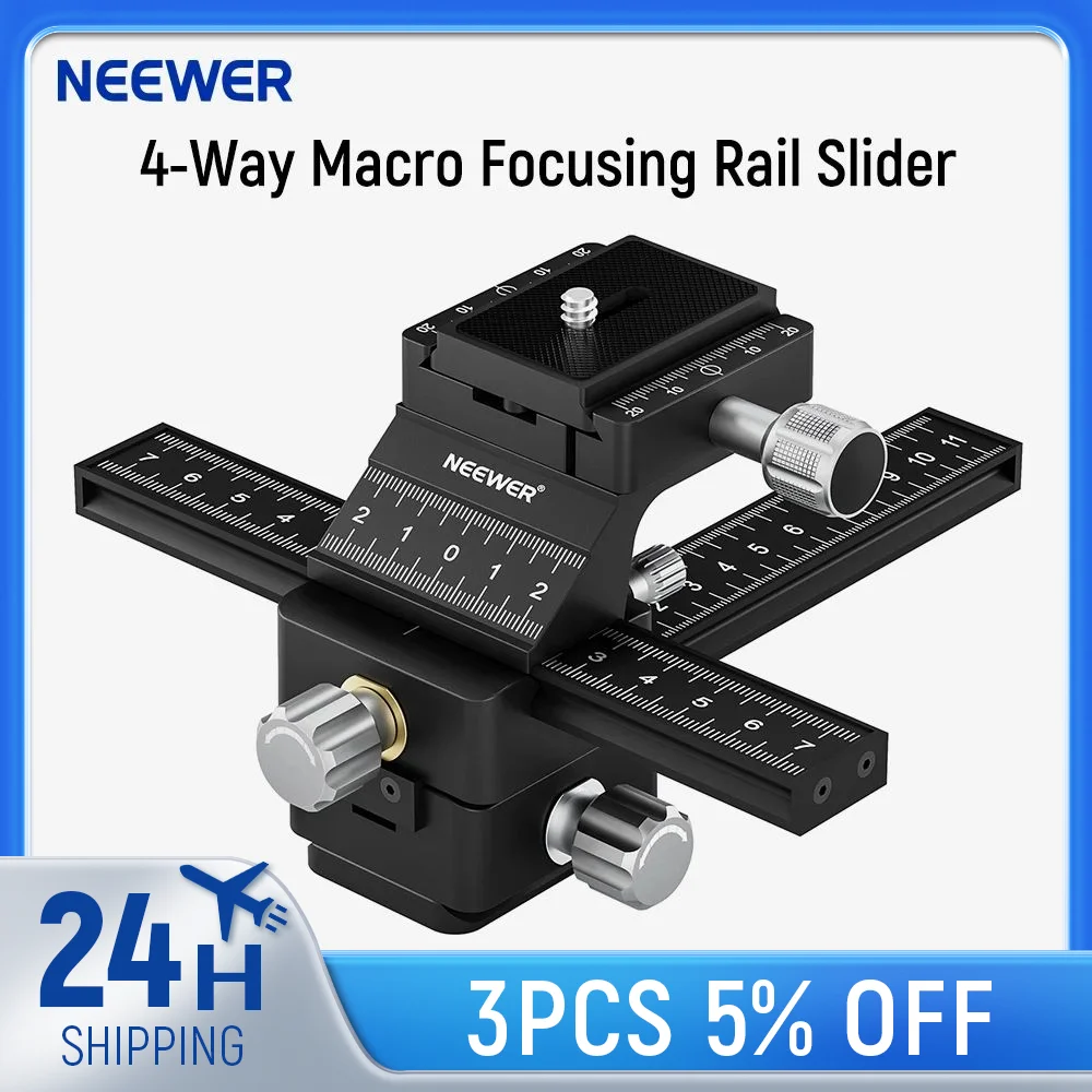 NEEWER 4-Way Macro Focusing Rail Slider with Quick Release Plate For Canon Nikon Fujifilm Sony DSLR Mirrorless Camera