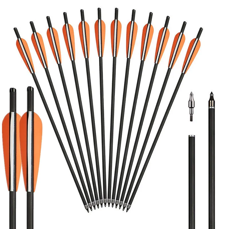 6PCS/12PCS Crossbow Bolts Arrows 20 Inch 8.8mm Mixed Carbon Arrow Removeable Tip Arrowhead Archery Hunting Shooting