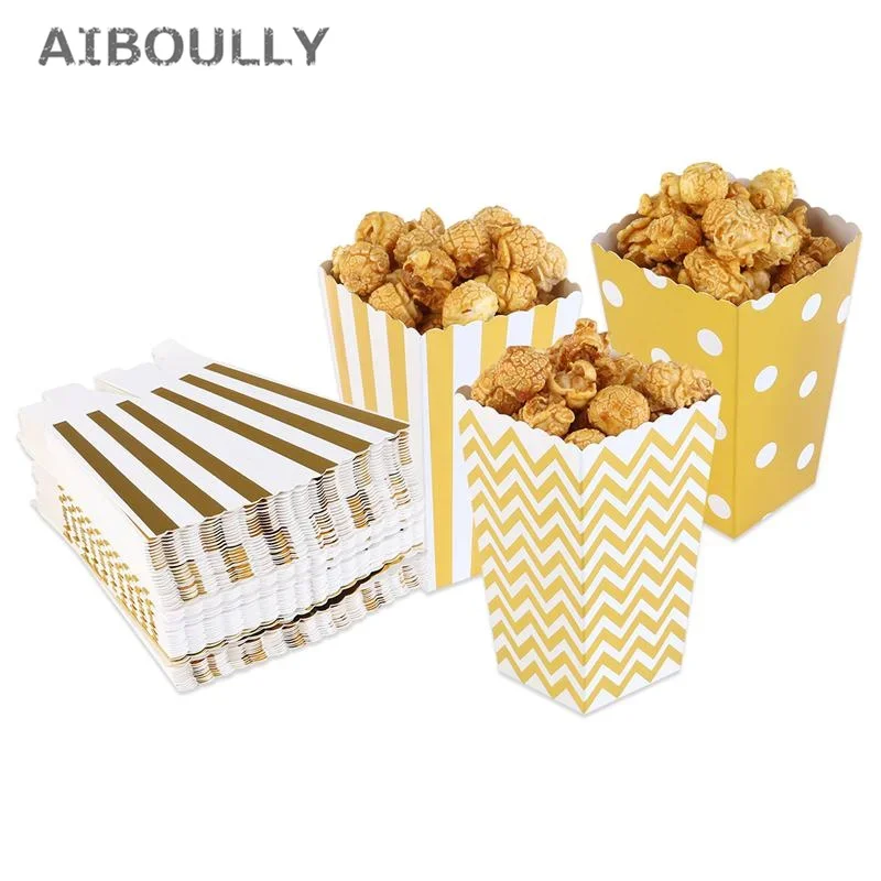 12pcs/pack Pcs Popcorn Boxes Yellow Design Trio Miniature Scalloped Edge Cardboard Party Carton Candy Sanck Bags Movie Supply