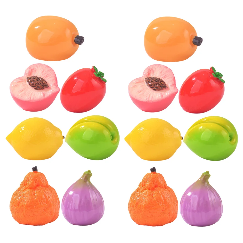 

14Pcs Mini Resin Fruit Ornaments Lifelike Artificial Fruits for Home Office Desk Decor Fake Fruit Arrangement Craft Scene