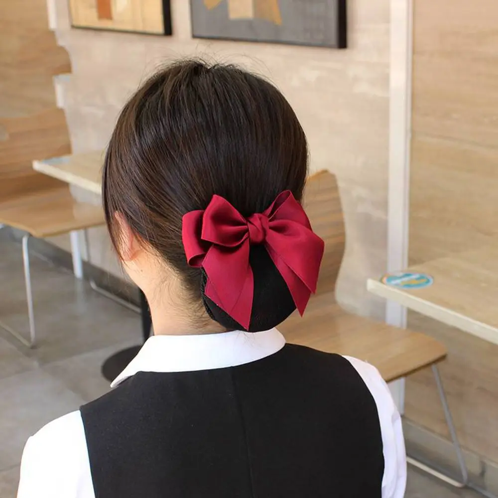 Sweet Headwear For Girls Bowknot Hotel Nurse Korean Bun Snood Hairgrips Cover Net Ponytail Clip Women Spring Clip