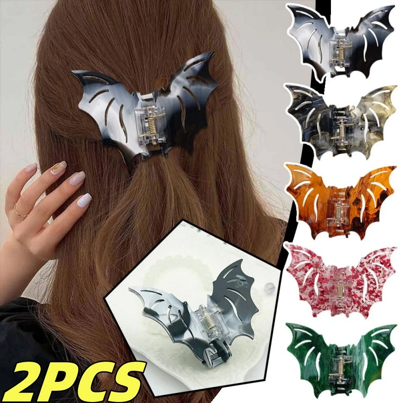 2PCS Halloween Bat Wings Hair Claw Clip Delicate Hair Clip Girl Hair Ponytail Clip Halloween Festival Headdress Decoration