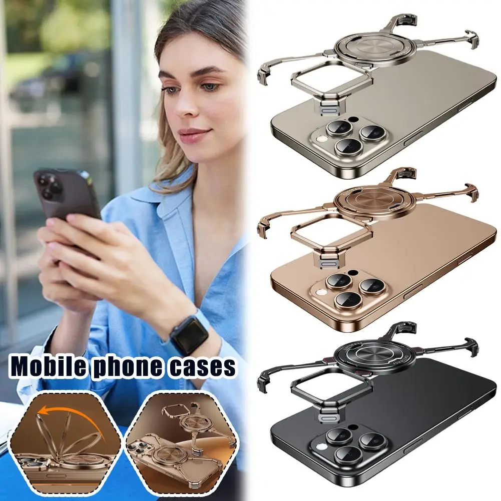 For IPhone 16 Series Phone Case Bezel-less Metal Talon Cooling Magnetic 360 Bracket Accessories Case Rotating H2K2