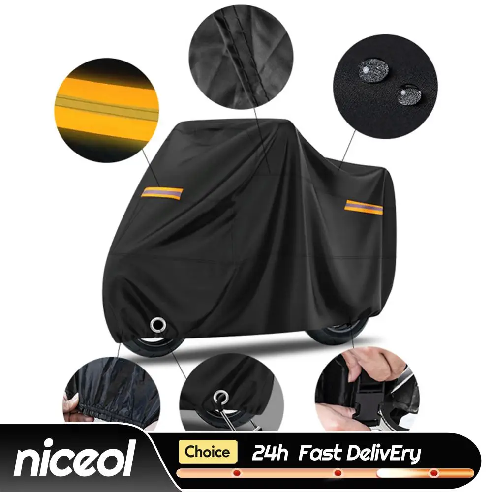 

Motorcycle Dust Cover with Lock Holes Electric Bike Protective Cover Reflective Motorbike Rain Sunshade Cover for Outdoor Indoor