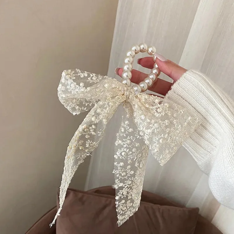

Элегантные кружевные резинки для волос с вышивкой и бантом, однотонный головной убор, резинки для волос, милые аксессуары для волос принцессы для девочек, подарок в стиле ретро для Волос