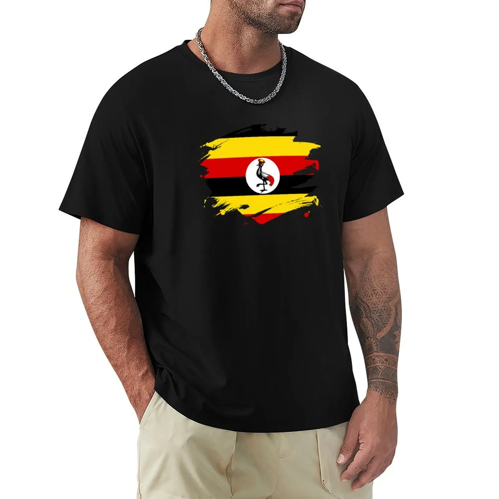 

Uganda Paint Splatter Flag Ugandan Pride Design T-Shirt graphic tee shirt shirts graphic tees summer clothes mens tall t shirts