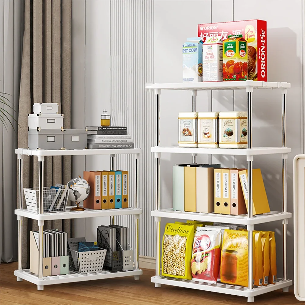 2/4 Tiers Storage Rack Multi-functional Plastic Shelf Floor Standing Spice Organizer Kitchen Cabinet Laundry Living Room Shelf