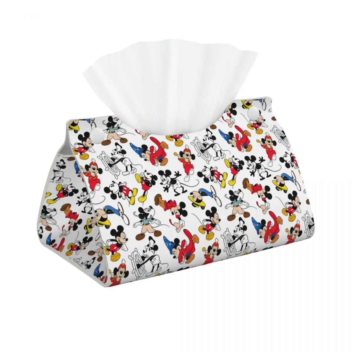 Funda de caja de pañuelos con patrón de Mickey Mouse personalizado para el baño, soporte de caja de pañuelos faciales Rectangular de cuero PU con dibujos animados para el hogar