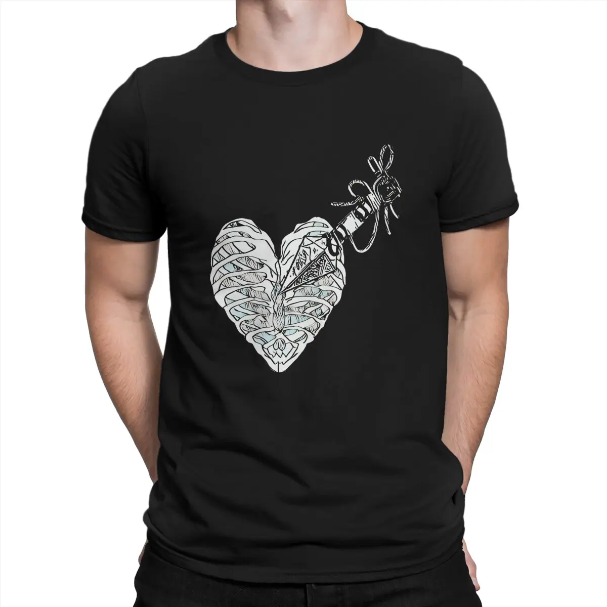 

The Wounded Graphic Polyester TShirt Wounded Heart Printing Streetwear Comfortable T Shirt Men Tee
