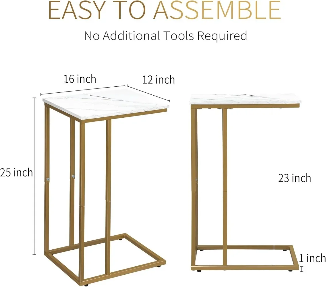 Ensemble de 2 tables d'appoint en forme de C, petite table d'appoint pour canapé et lit, tables de canapé qui glissent sous, table d'appoint pour le salon