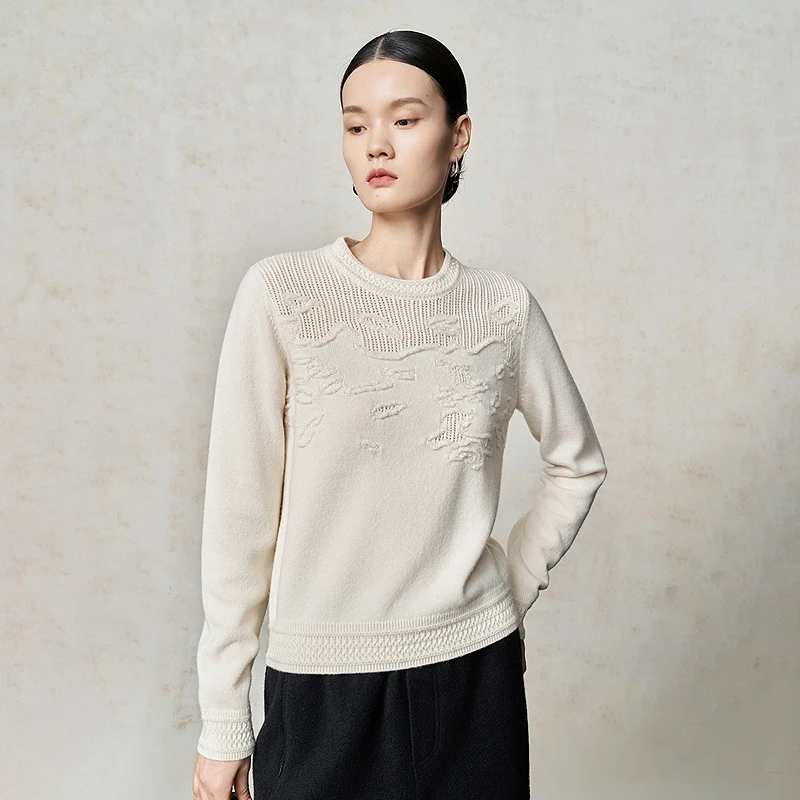

Elegant Women's Knitted Sweater Textured Hollow out Woolen Ribbed Autumn Winter New Style Casual Comfortable Long Sleeve roun...