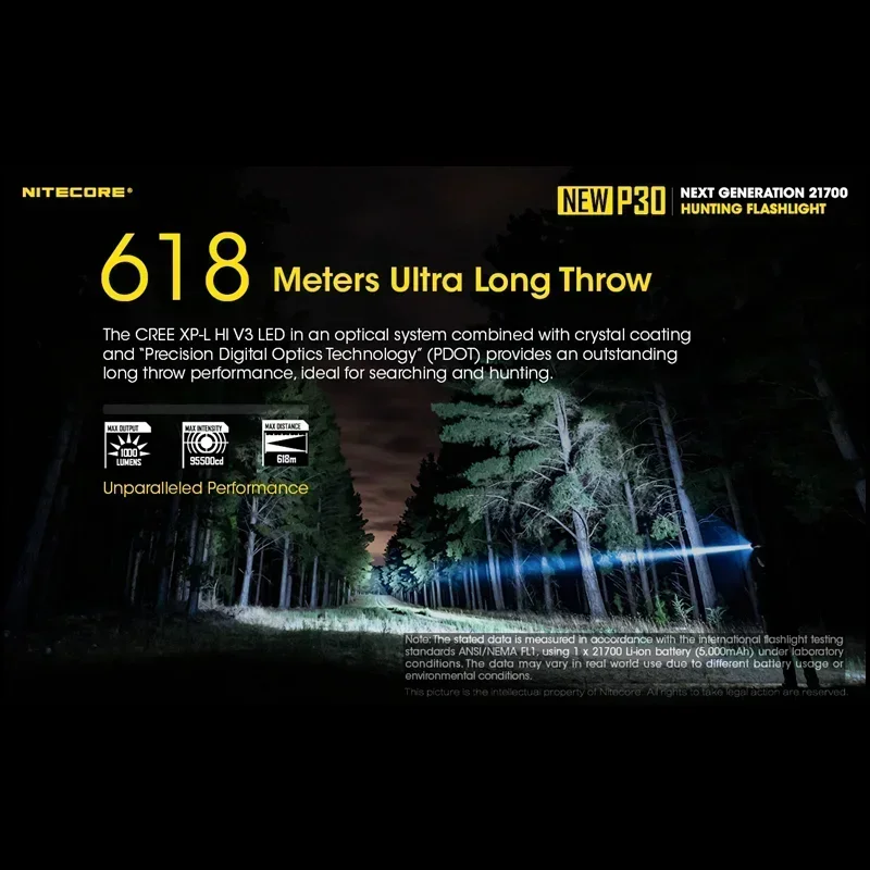 NITECORE NEW P30 Flashlight 1000Lumens Utilizes a CREE XP-L HI V3 LED Rechargeable Spotlight Ultra Led Light For Outdoor Lightin