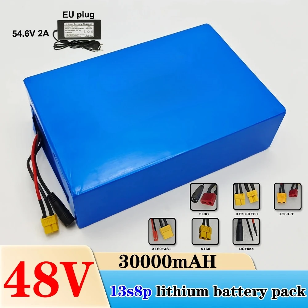 

48V 30Ah 30000mAh 18650 13S8P lithium battery pack large capacity suitable for 48V 250-1500W built-in BMS+54.6V2A charger