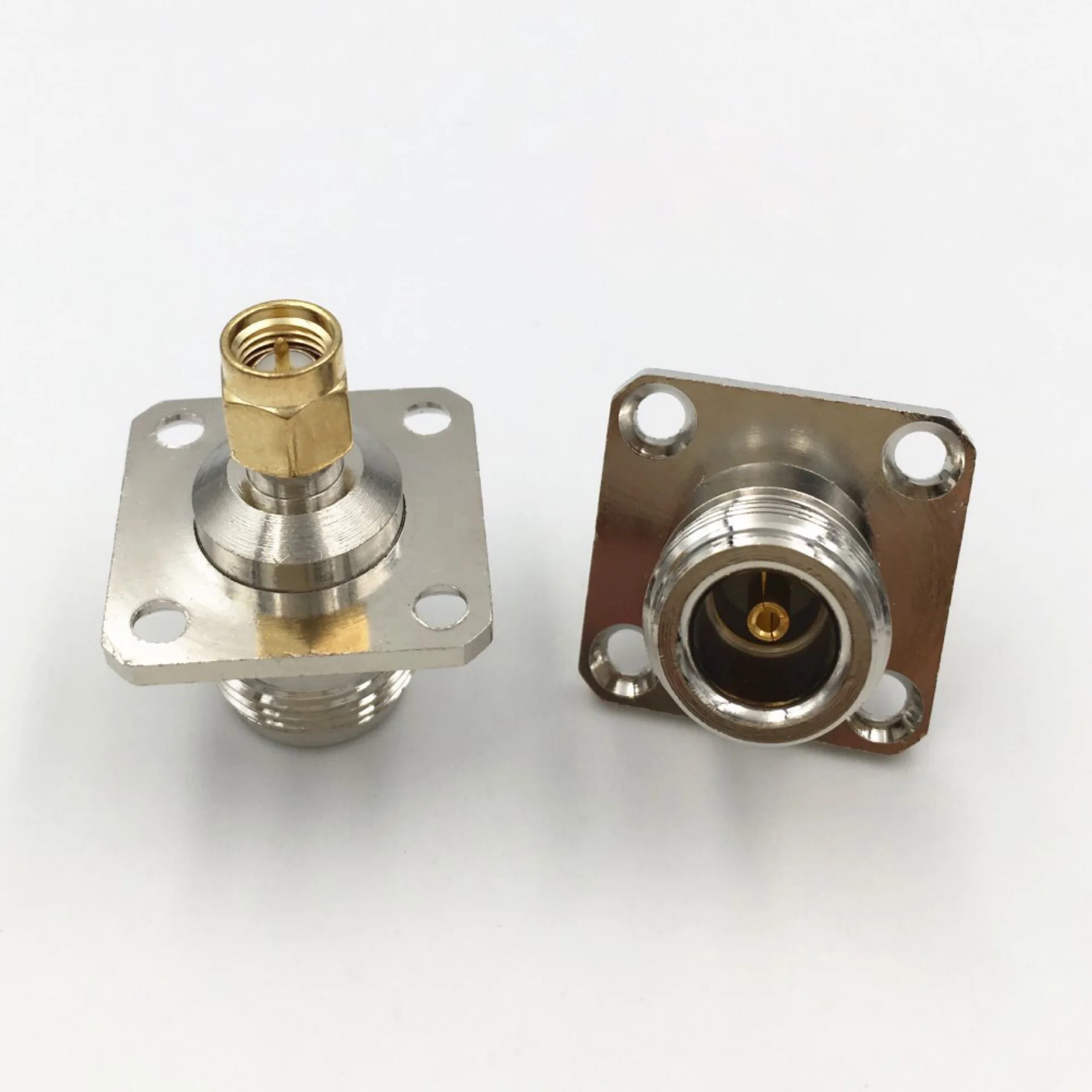 20 piezas N hembra a SMA macho conector de Panel de brida de 4 agujeros N SMA conector de soldadura Coaxial RF adaptador Coaxial de montaje en chasis N/SMA-KJF