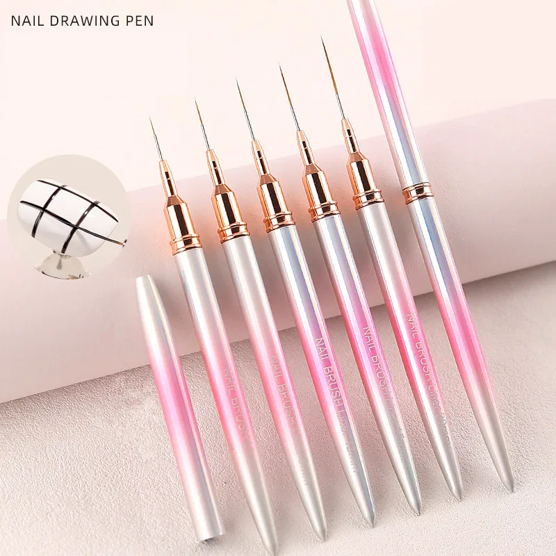 1/5 قطعة مسمار فرشاة فنية بطانة رسم اللوحة القلم هلام طلاء الأظافر النمط الفرنسي رسم فرش الطلاء أدوات مانيكير الإكسسوار #6