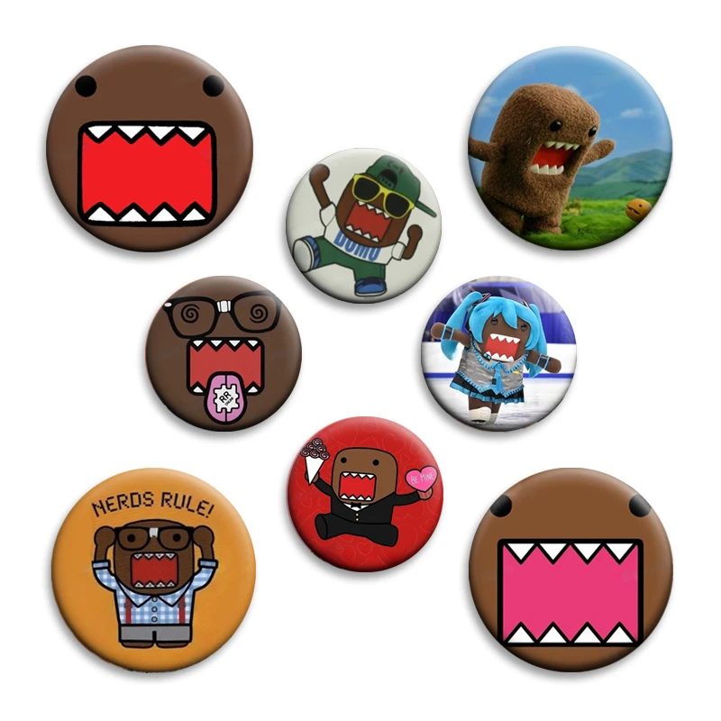 32/58mm Cute TV Kawaii Cartoon Mascot Brooch Domo Kun Soft Button Pins Round Badge for Bag Clothes Hat Shirt Decoration Gifts