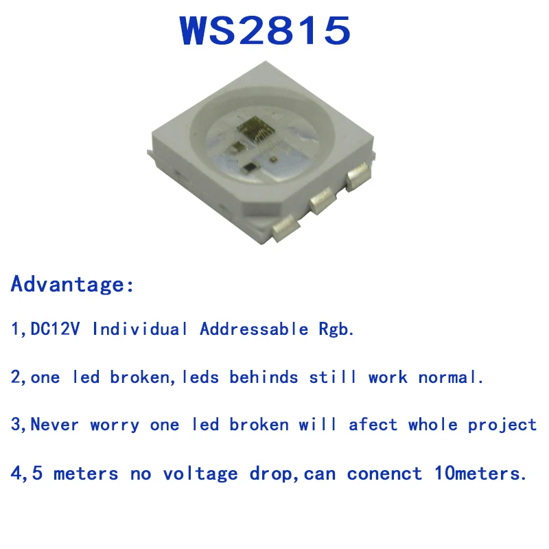 

50~1000PCS WS2815 LED Chip 5050 RGB DC12V Intelligent Control Signal Break-point Continuous Transmission Full Color Addressable