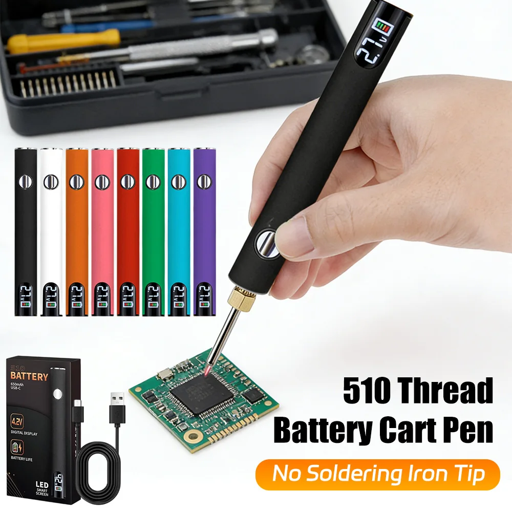 

510 Thread Battery Cart Pen 650mAh Battery Smart Power Tool with USB Charger Cable Solder Repair Tools (No Soldering Iron Tip)