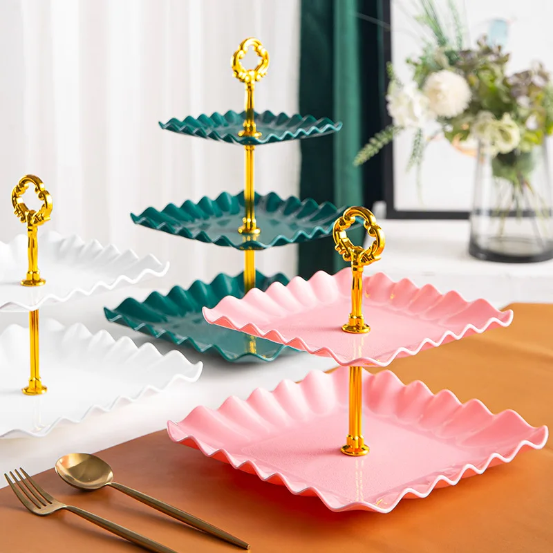 

Modern Simple Three-layer Stand Luxury Fruit Cake Cookie Snacks Candy Dessert Holder For Wedding Birthday Party Buffet Tray Deco