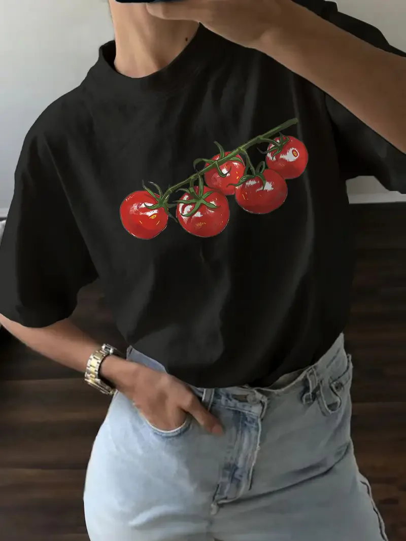 Fashion 100% Cotton Y2k Fruit Tomato Print Streetwear T-Shirts Female T Shirts Egirl Korean Graphic Tees Tops Women Clothing