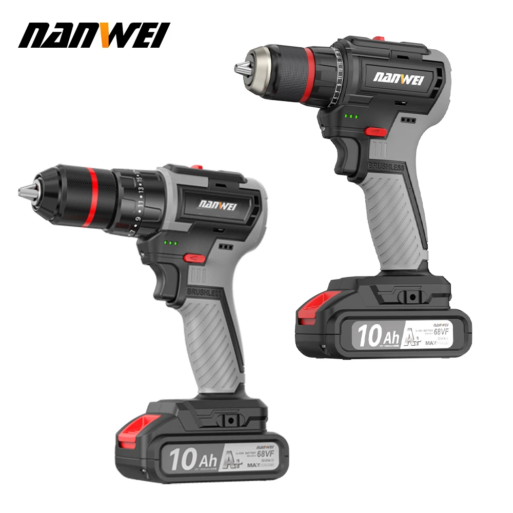 NANWEI 21V Cordless Brushless Drill Electric Screwdriver impact 80Nm  Multi-function Mini For House Renovation