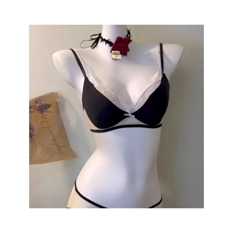 New Arrival Black White Contrast Lace Bra Set Sexy Push Up Deep V Lingerie for Small Chest Women Daily Dating Wear S -XL Bra Set