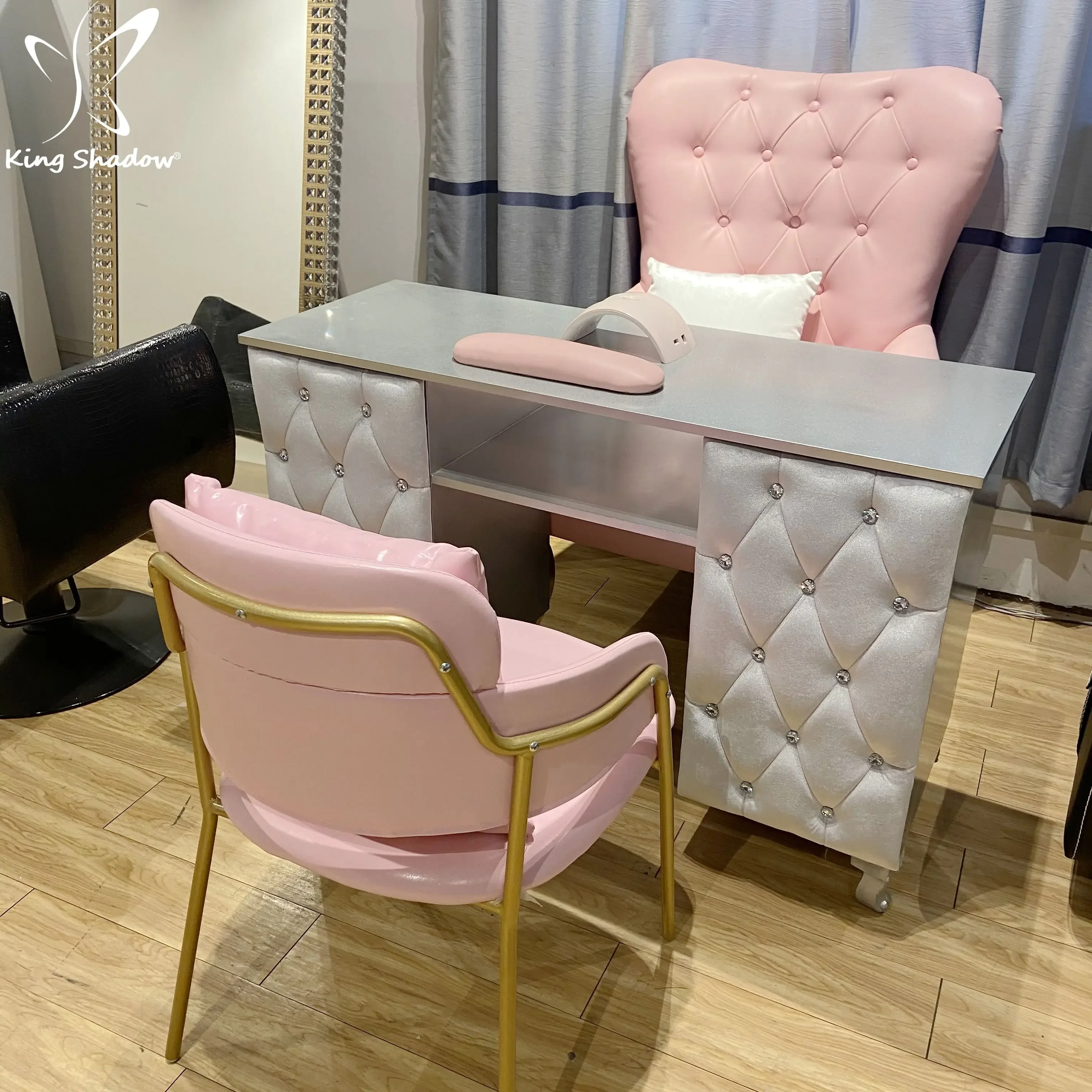 Beauty Modern salon furniture nail bar desk manicure table luxury tufted manicure tables with chair