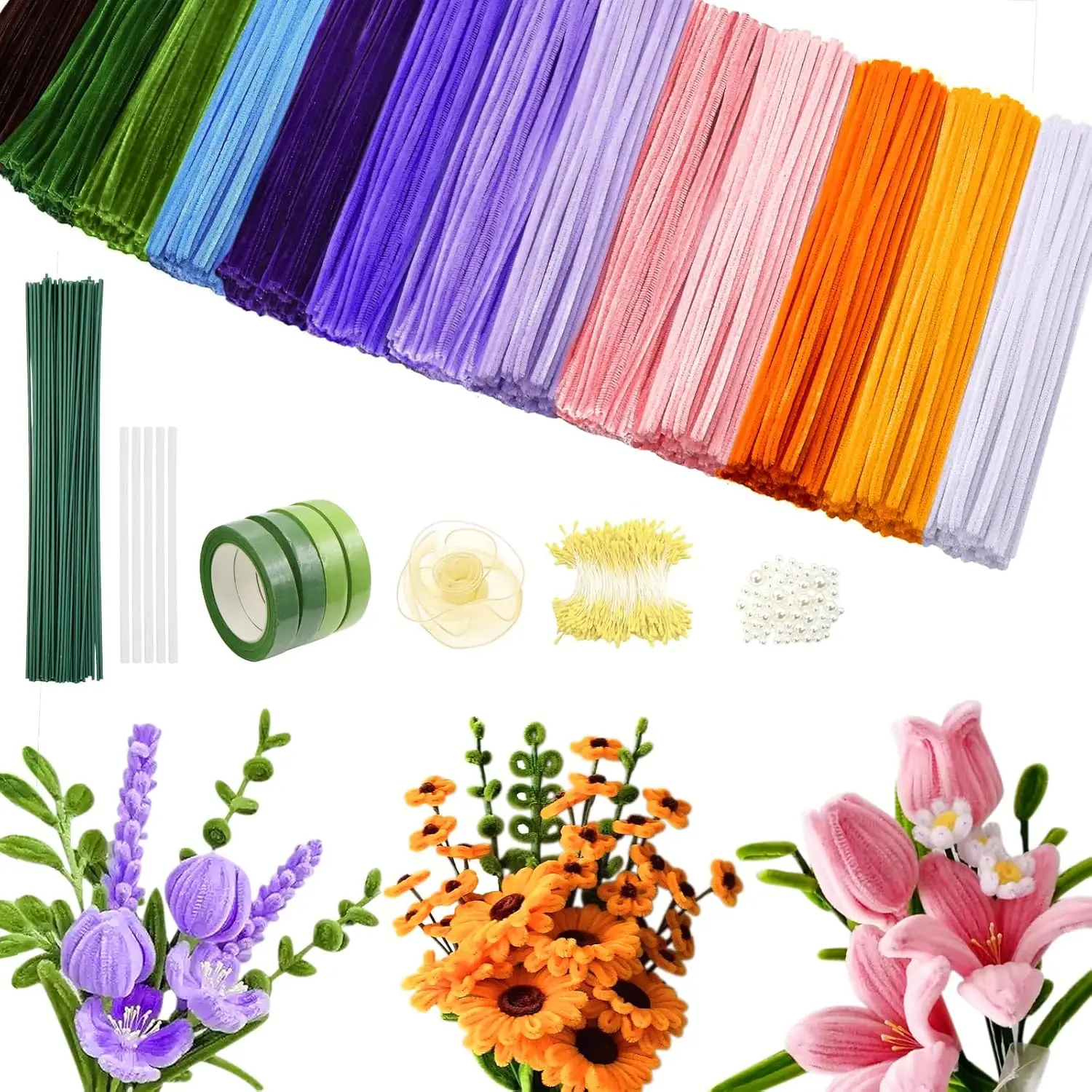

800 PCS Pipe Cleaners Craft Kit with Handle and Instructions, Art Supplies for Creative Projects