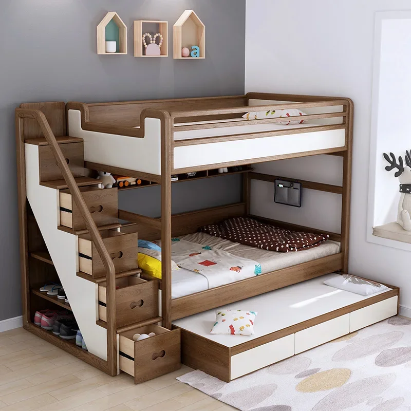 All solid wood, parallel bunk bed, high and low bed, children's adult child and mother bed, Nordic ash wood three-layer