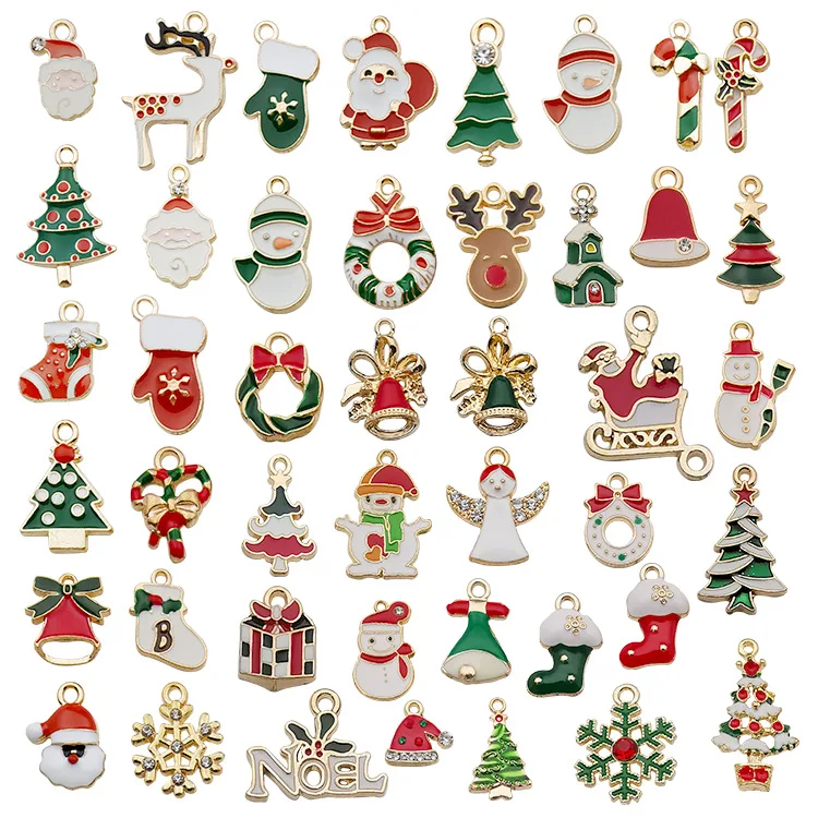 Mixed Santa Claus Snowman Bell Christmas Pendants Alloy Enamel Charms For DIY Jewelry Making Accessories Holiday Decoration Bulk