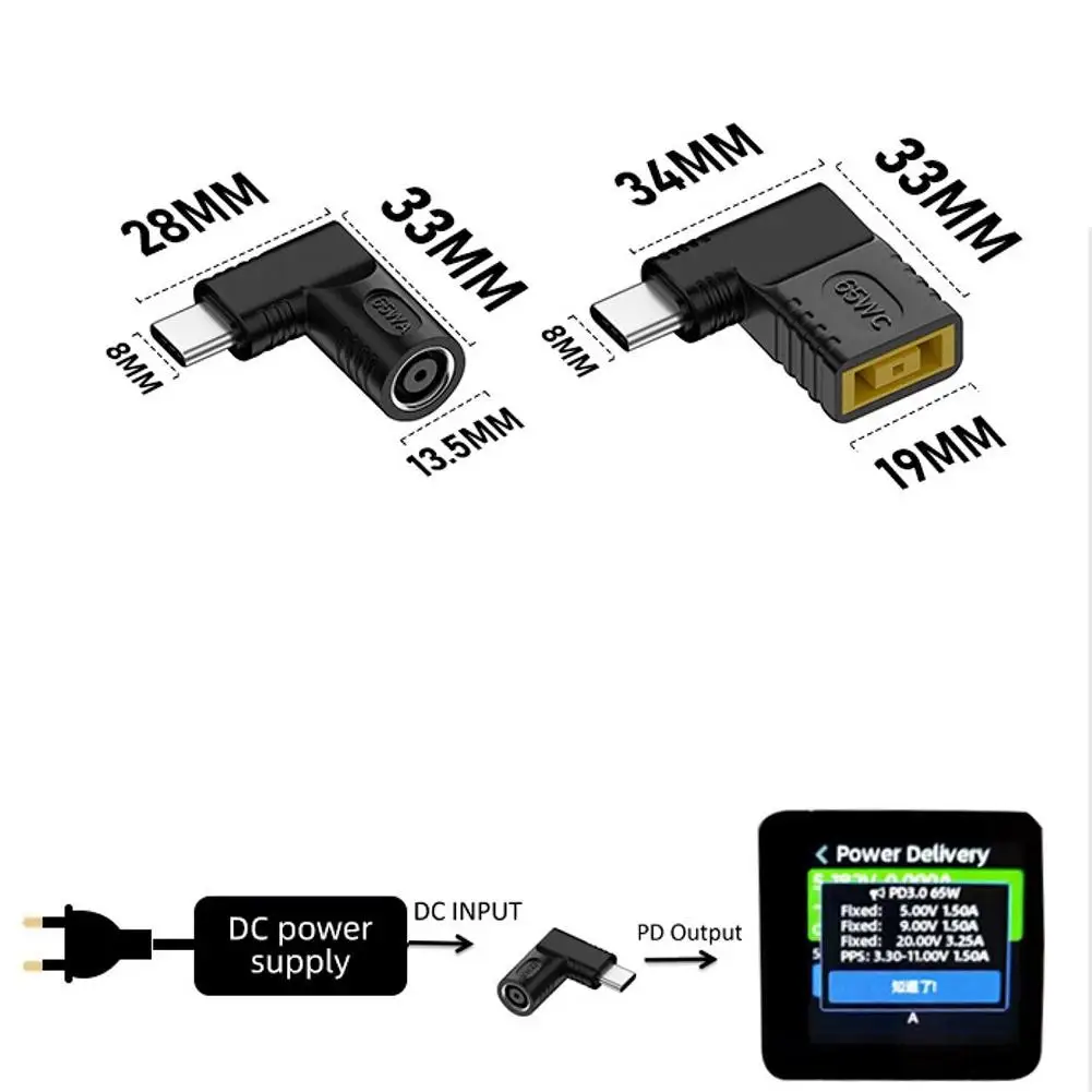 Konverter adaptor pengisi daya Laptop Tipe C PD, konverter adaptor daya 65W DC ke USB C PD 5V 9V 20V, konverter pengisi daya Laptop 65W