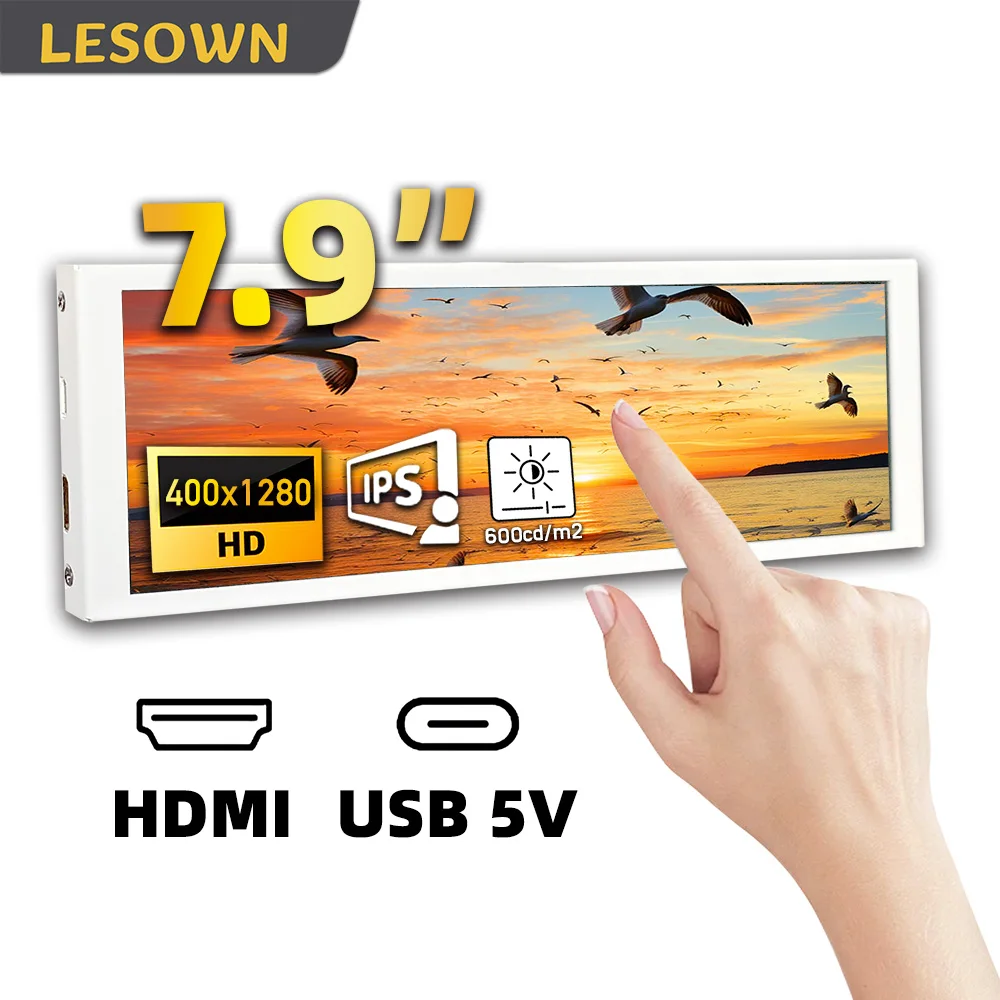 

LESOWN 7.9'' Stretched Display 400x1280 Ultra-Slim Portable Monitor for Laptop PC Secondary Screen for Gaming & Entertainment