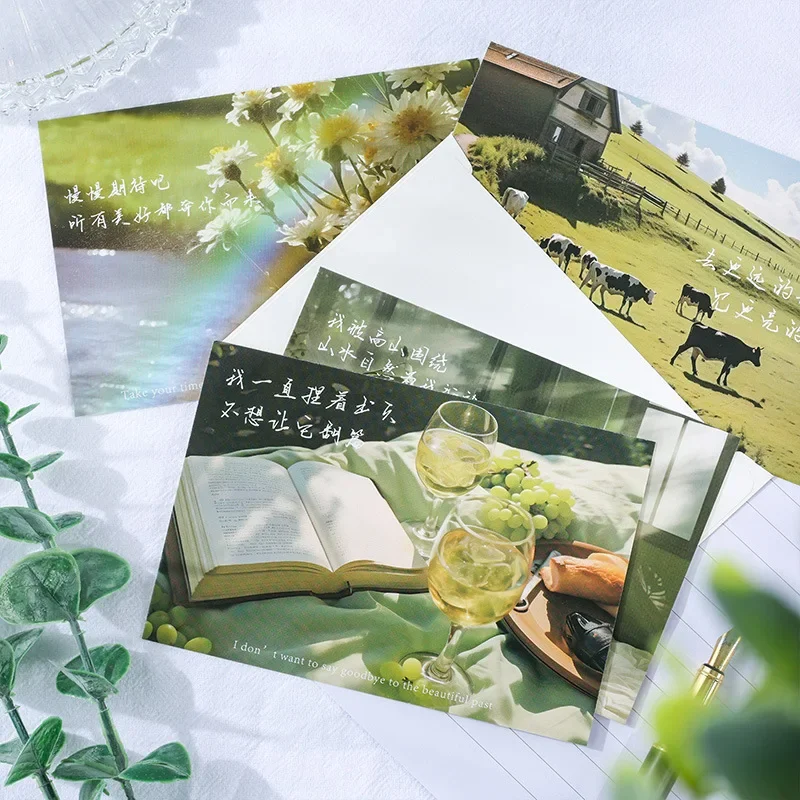 INS Creative Design Beauty Landscape Envelope Letter Pad Set Ocean Grassland Scene Scrapbook Envelop Set Student Supplies