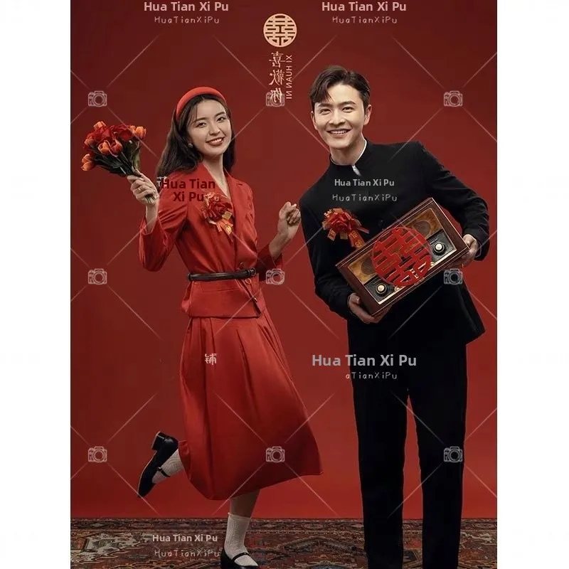 

Red Wedding Dress Hong Kong Style Elegant Evening Gown for Bride Suitable for Wedding Reception And Return Home Ceremony