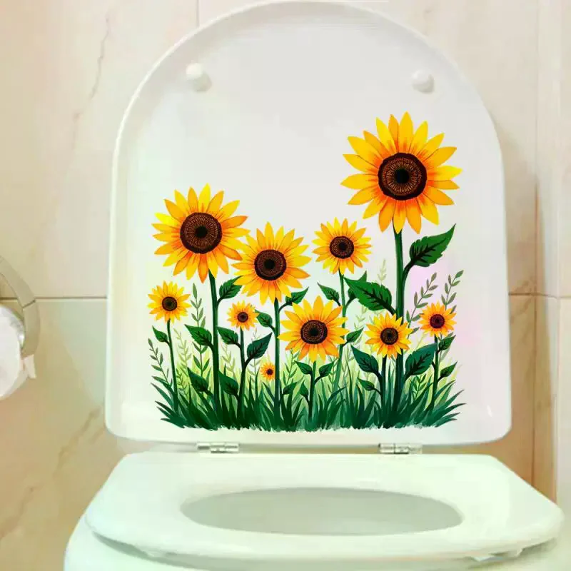 HOT!Plants Flowers Sunflowers Butterflies Wall Stickers Toilet Sticker Bathroom Toilet Cover Refrigerator Sticker Wc Decoration view 4