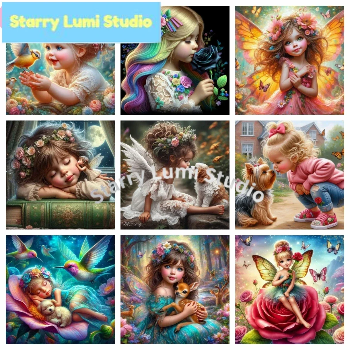 

DIY 5D Diamond Painting Fairy Cute Girl New Full Round Mosaic Pet Animal Picture Cross Stitch Kit Art Rhinestone Home Decor Gift