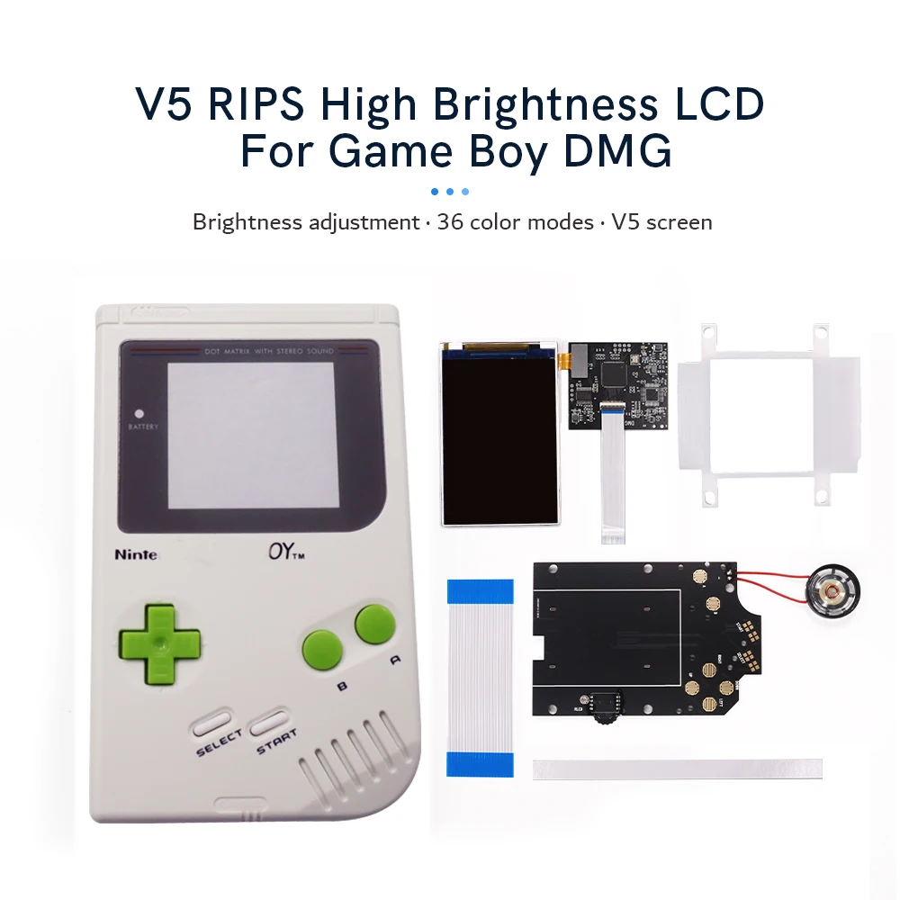 

White Pre-Cut shell +Green Button V5 OSD Color Model Backlight Brightness LCD IPS Screen For Game Boy Classic GBO/DMG