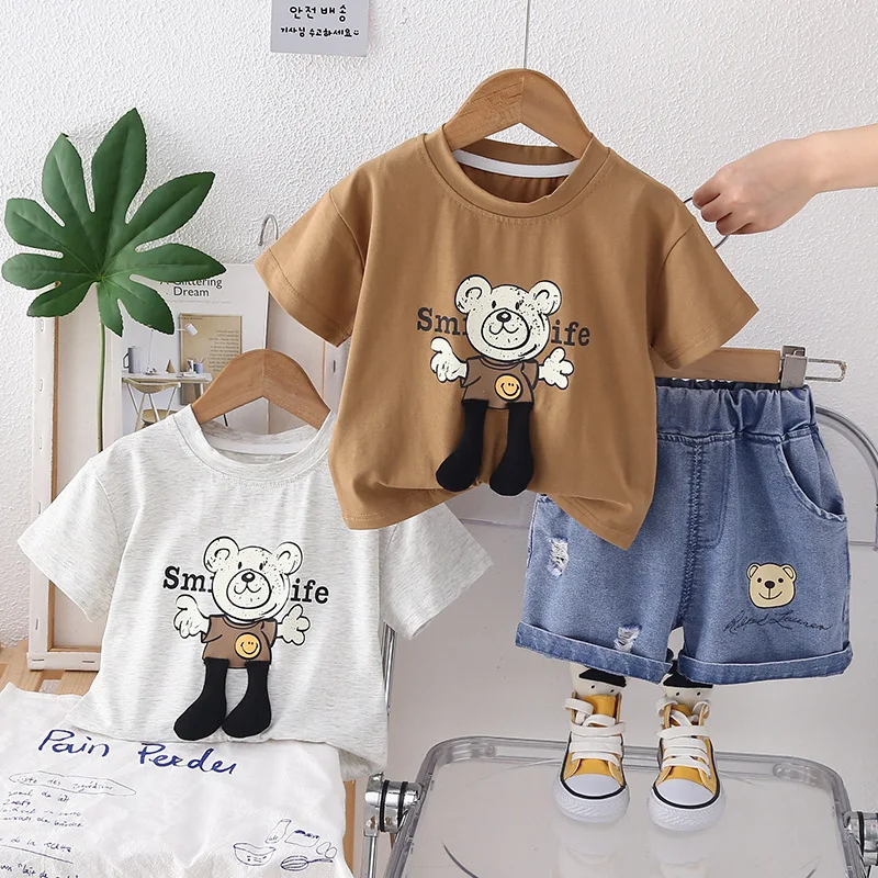 

Boys Clothes Sets Summer 2024 Children Cotton T-shirts Denim Shorts 2pcs Sports Suit For Baby Tracksuits Kids Jogging Outfits 6Y