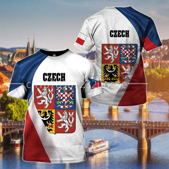 Summer men's Czech national flag 3D T-shirt Czech coat custom flag casual oversized football team top short sleeved  trapstar