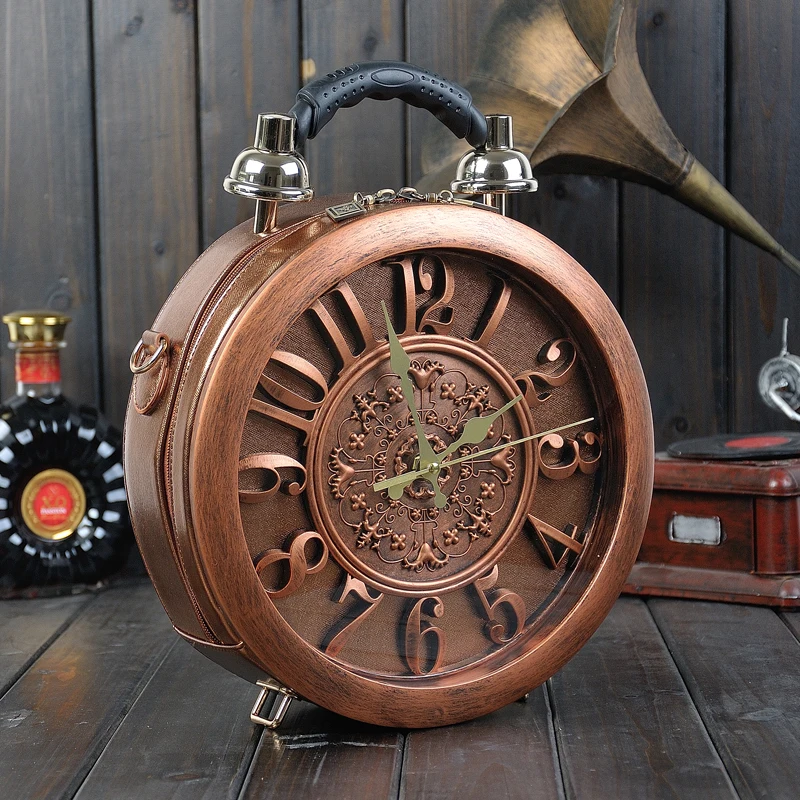 

2026 New niche women's handbag, new retro handbag, creative clock, watch bag, personalized alarm clock bag, small round