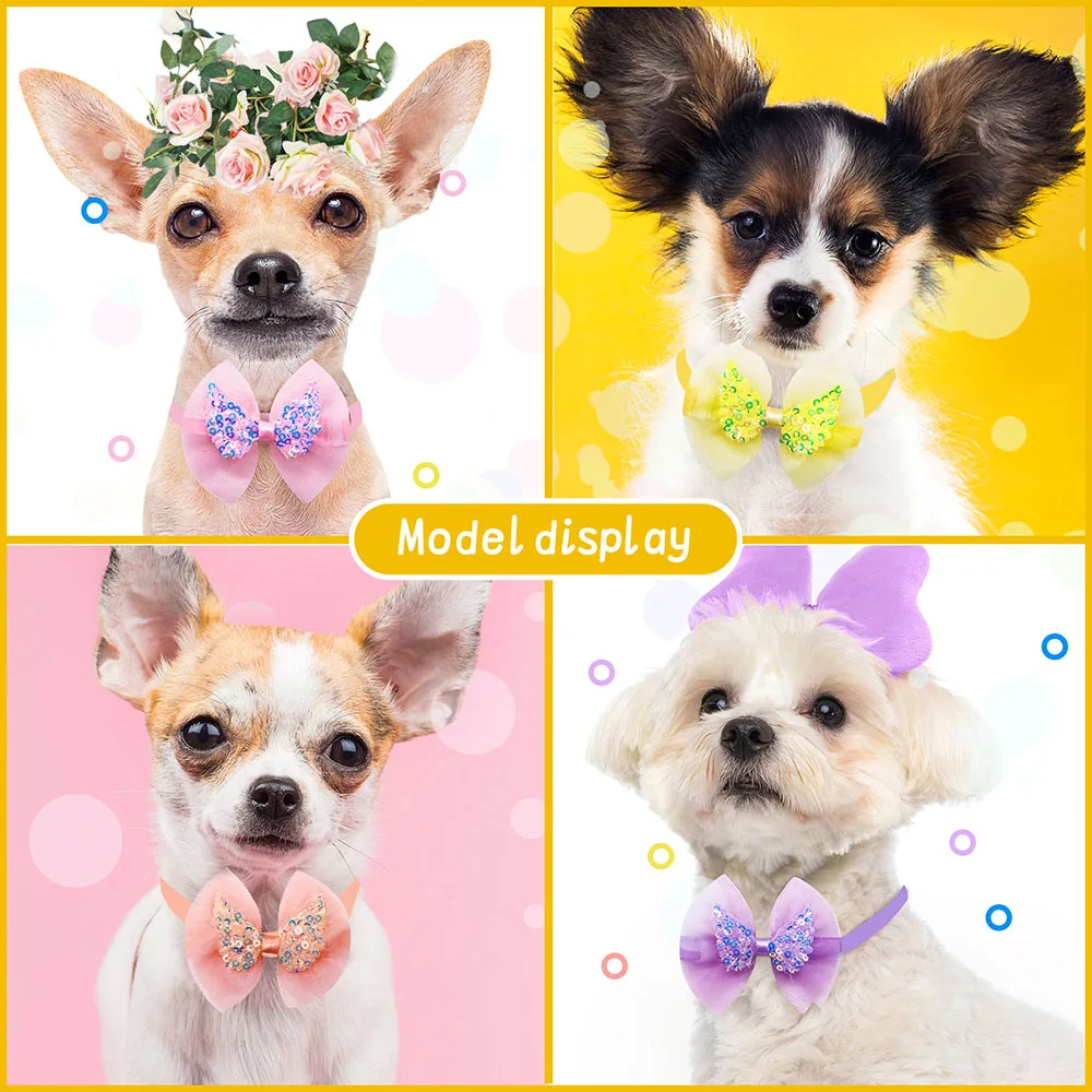 10pcs Lace Pet Dog Bowties Sequin Angel Wing Fashion Bulk Dog Bow Tie Collar for Medium Small Dog Cat Bowknot Pet Accessories