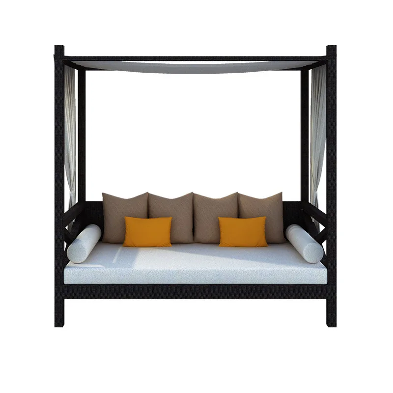 Outdoor hotel B & B resort creative sunshade rattan sofa outdoor sun protection rust protection double rattan bed combination