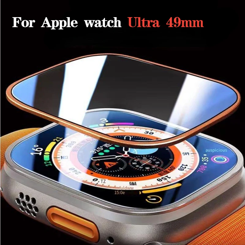 Explosion proof metal frame tempered glass protective film For Apple watch 49mm Anti-fall watch shell fittings For iWatch Ultra
