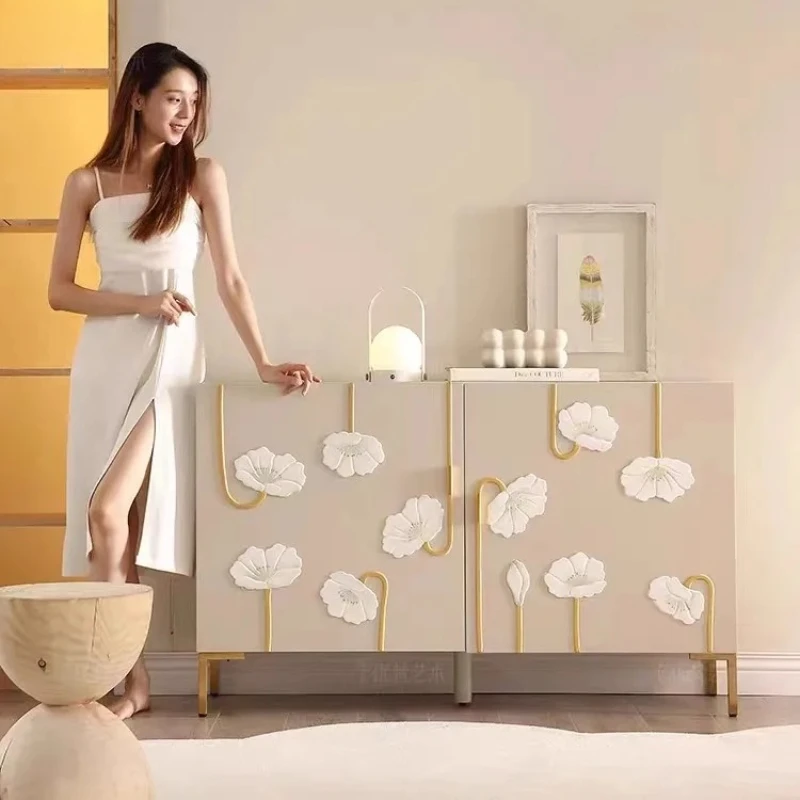Simple Cream Wind Entrance Cabinet Art Creative Shoe Cabinet Carving Can Store Side Cabinet Household Modern